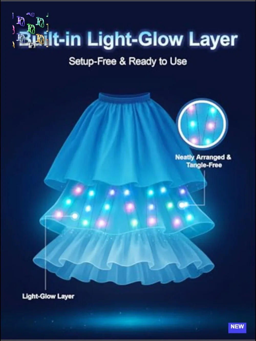 Girls Light Up Princess Costume Dress, RGB LED Music Sync App Controlled,
